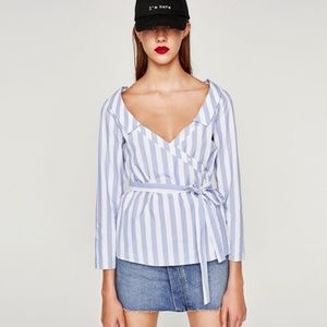 Zara Blue Striped Tie Button Down
